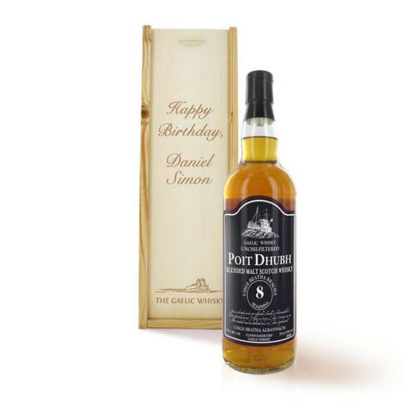 Personalisierbare Scotch Whisky Highland Queen Gaelic and smokey 8 Jahre alt mit Holz Geschenkbox