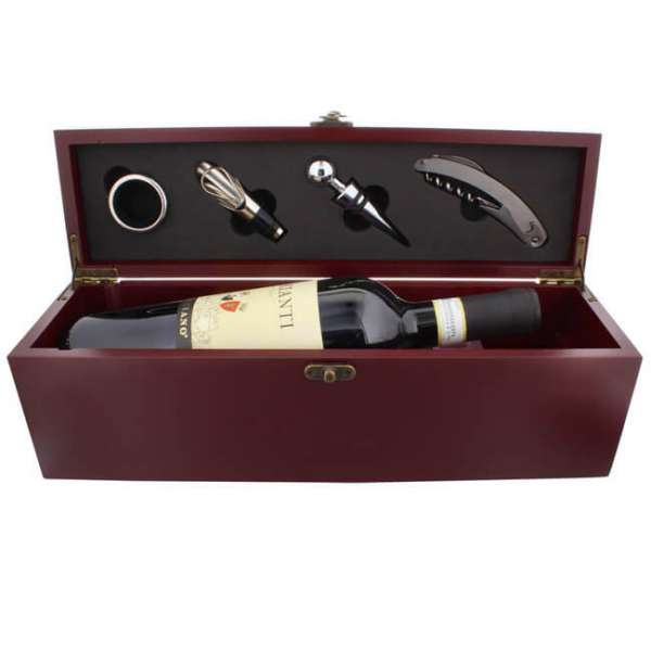 Sommelier-Set Chianti mit Zubehör und Kiste in Mahagoni-Optik personalisierbar